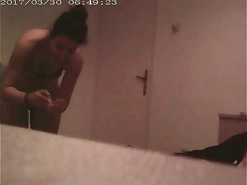 Homemade Sexy beautiful Indian aunty in hotel bathroom filmed naked changing and taking shower